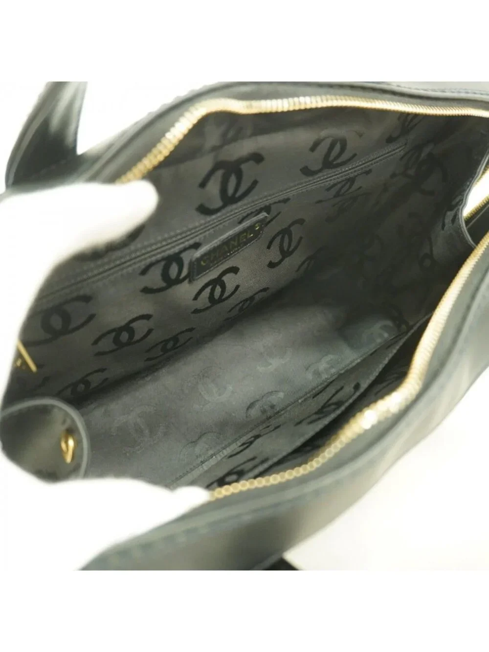 Chanel Handbag Wild Stitch Leather Black Champagne Gold